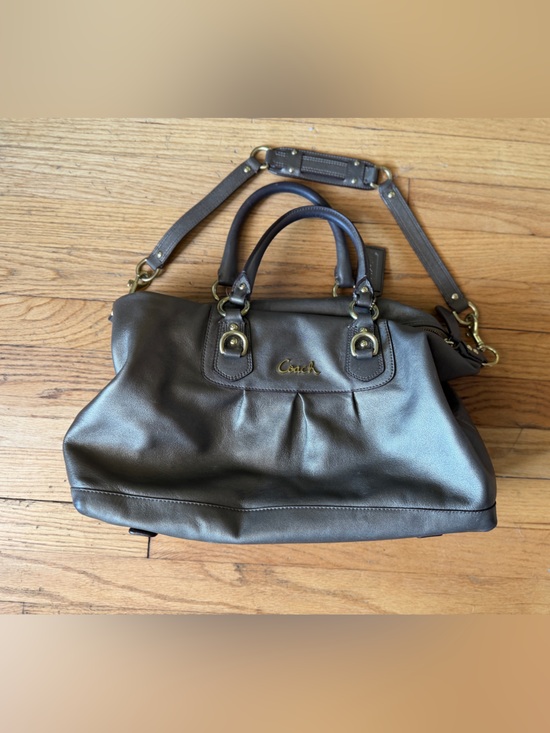 Coach Handbags - Coach Metallic Charcoal Leather Satchel with Detachable Strap